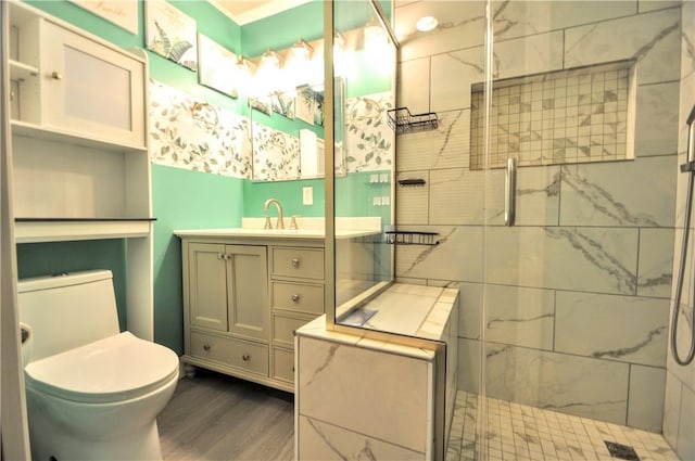 3053 Scheinbach Rd, Jefferson Hills, PA 15332 - bathroom with wood finished floors, a shower stall, vanity, and toilet