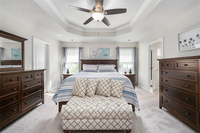 7005 Augusta Ln, Penn Twp Wml, PA 15644 - bedroom featuring light colored carpet, a raised ceiling, crown molding, baseboards, and ceiling fan