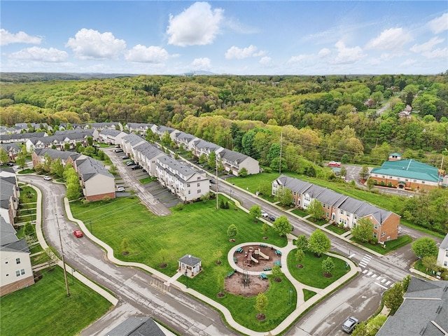 drone / aerial view of a heavily wooded area