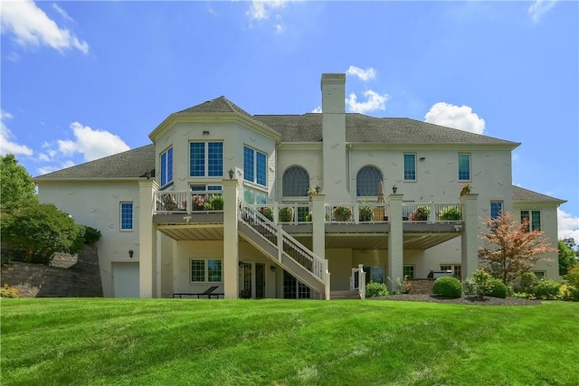 107 Mirage Dr, Cranberry Twp, PA 16066 - back of house with stucco siding, a chimney, and a yard