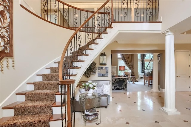 107 Mirage Dr, Cranberry Twp, PA 16066 - stairs featuring ornate columns and a high ceiling