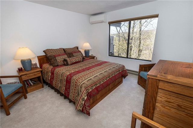 4308 Swiss Mountain Dr, Seven Springs Resort, PA 15622 - bedroom featuring a wall mounted AC, light carpet, and a baseboard radiator