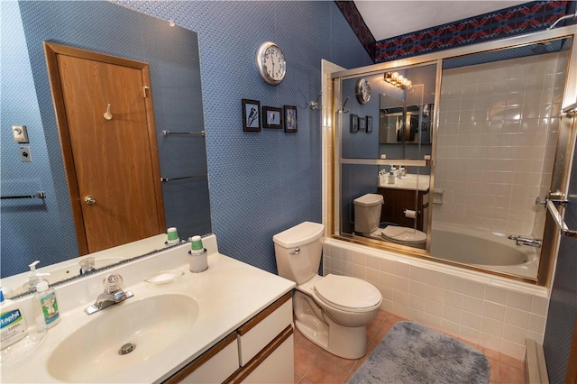 4308 Swiss Mountain Dr, Seven Springs Resort, PA 15622 - full bath featuring tile patterned flooring, tiled shower / bath, toilet, wallpapered walls, and vanity