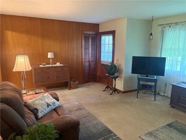 205 S Keel Ridge Rd, Hermitage, PA 16148 - living room with light carpet, baseboards, and wooden walls