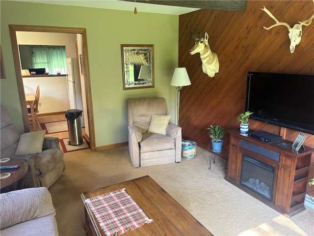 205 S Keel Ridge Rd, Hermitage, PA 16148 - carpeted living room with baseboards and wooden walls