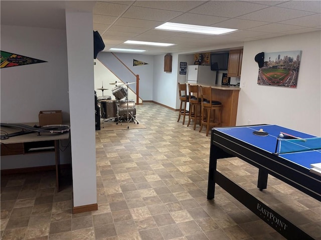 205 S Keel Ridge Rd, Hermitage, PA 16148 - recreation room featuring a dry bar, baseboards, and a paneled ceiling