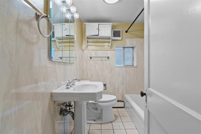 1140 N Negley Ave, Highland Park, PA 15206 - bathroom featuring a baseboard radiator, tile patterned floors, toilet, and shower / bathtub combination