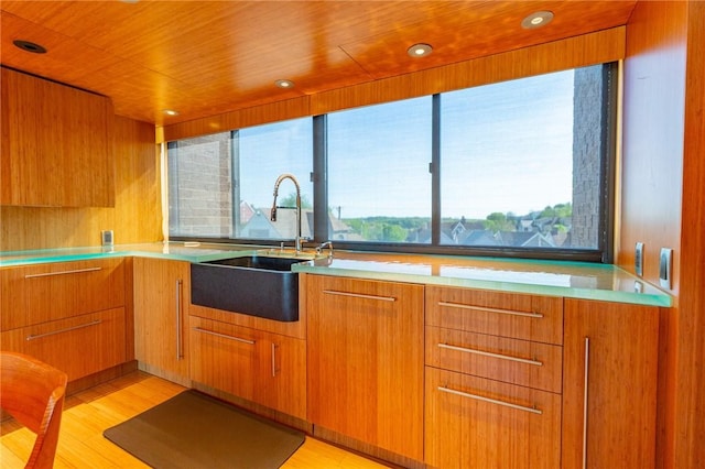 1000 Grandview Ave Unit 1207, Mt Washington, PA 15211 - kitchen featuring a sink, light countertops, brown cabinets, light wood finished floors, and modern cabinets