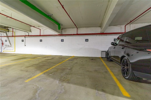 parking deck with concrete block wall