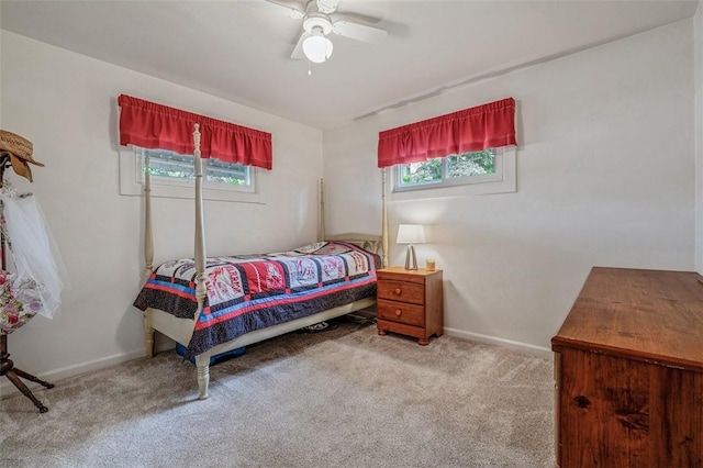 bedroom featuring multiple windows, carpet, and baseboards