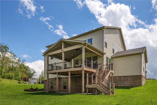 1765 Stevensan Dr, Franklin Park, PA 15143 - back of property with a lawn, stairs, a wooden deck, and brick siding