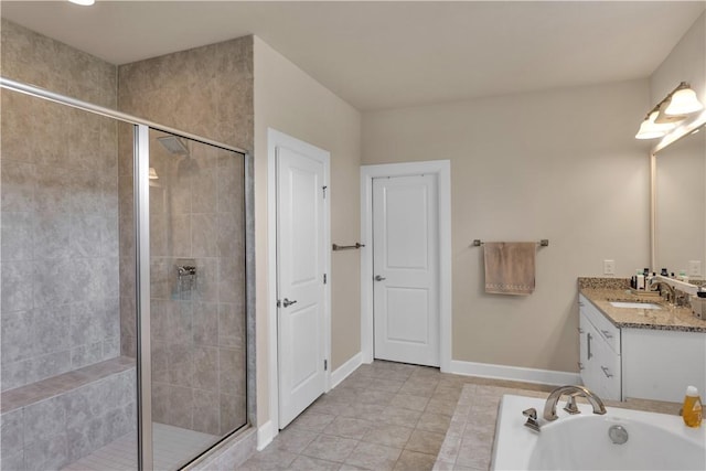 1765 Stevensan Dr, Franklin Park, PA 15143 - bathroom with a stall shower, tile patterned floors, baseboards, and vanity