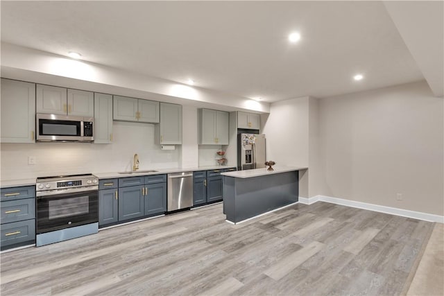 1765 Stevensan Dr, Franklin Park, PA 15143 - kitchen with appliances with stainless steel finishes, light wood-style flooring, light countertops, a sink, and recessed lighting