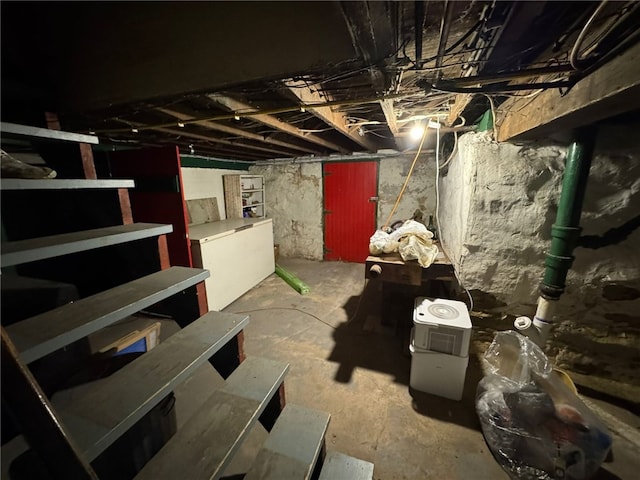 view of unfinished basement