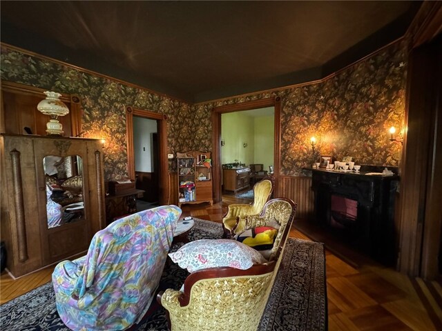 816 Main St, Brockway, PA 15824 - dining area featuring wallpapered walls, a wainscoted wall, and crown molding
