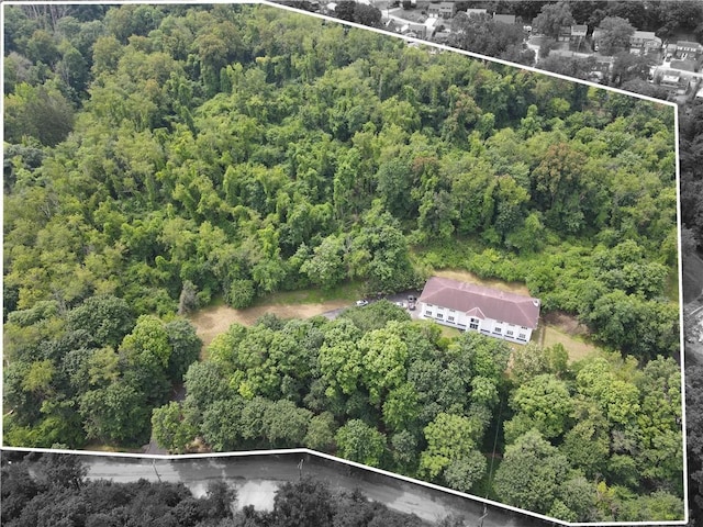 aerial view of property's location with a heavily wooded area and property parcel outlined