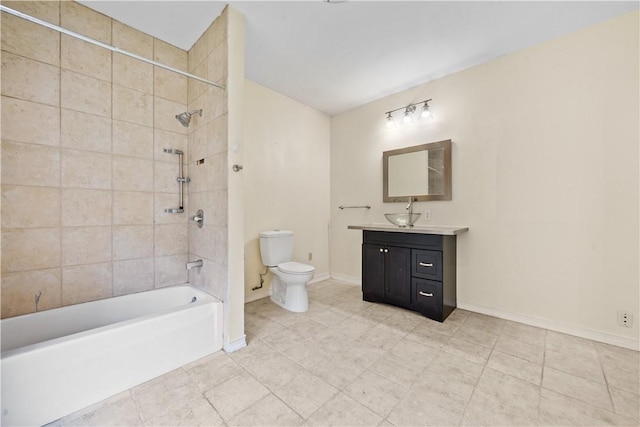 full bathroom featuring toilet, tile patterned flooring, shower / bathtub combination, and baseboards