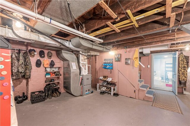 unfinished basement with heating unit