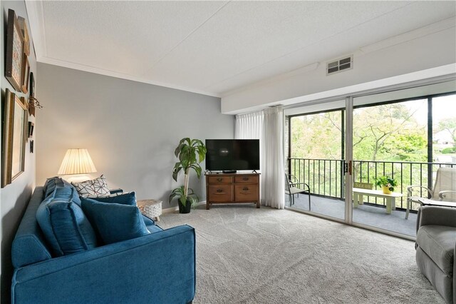2120 Greentree Rd Unit 705E, Scott Twp Sal, PA 15220 - living room with carpet flooring, crown molding, and baseboards