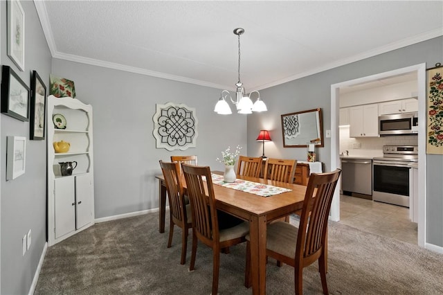 2120 Greentree Rd Unit 705E, Scott Twp Sal, PA 15220 - dining space featuring light carpet, crown molding, a chandelier, and baseboards