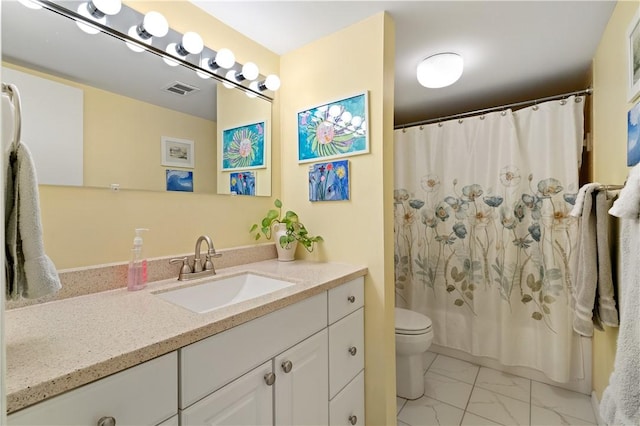 2120 Greentree Rd Unit 705E, Scott Twp Sal, PA 15220 - full bathroom featuring marble finish flooring, toilet, vanity, and shower / tub combo with curtain