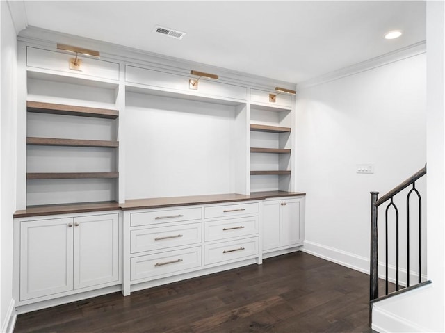 walk in closet featuring dark wood-style flooring