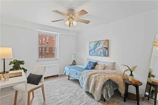 bedroom featuring carpet floors and ceiling fan