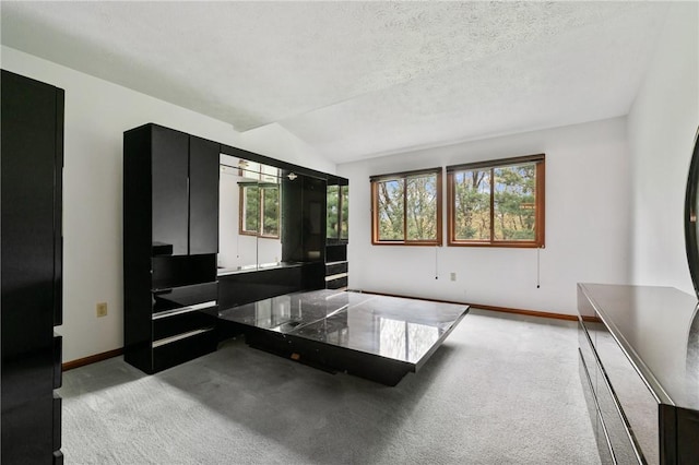402 Forest Edge Ct, Mccandless, PA 15090 - living area featuring vaulted ceiling, baseboards, light carpet, and a textured ceiling