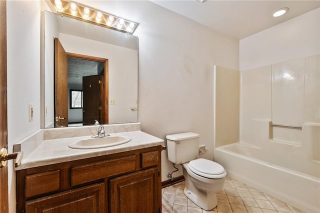 402 Forest Edge Ct, Mccandless, PA 15090 - bathroom with toilet, tile patterned floors, vanity, baseboards, and bathtub / shower combination