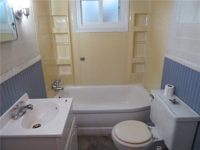 1606 Oneida Valley Rd, Concord Twp, PA 16025 - full bath with toilet, bathtub / shower combination, vanity, and wallpapered walls