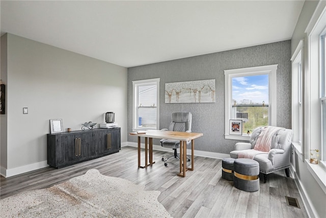 office with wood finished floors, healthy amount of natural light, and baseboards
