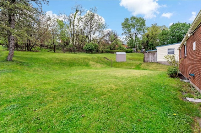 view of grassy yard with view of wooded area