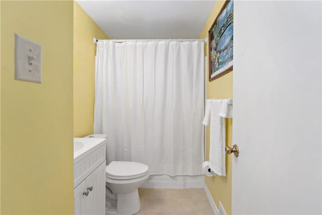 full bath with toilet, tile patterned floors, and vanity