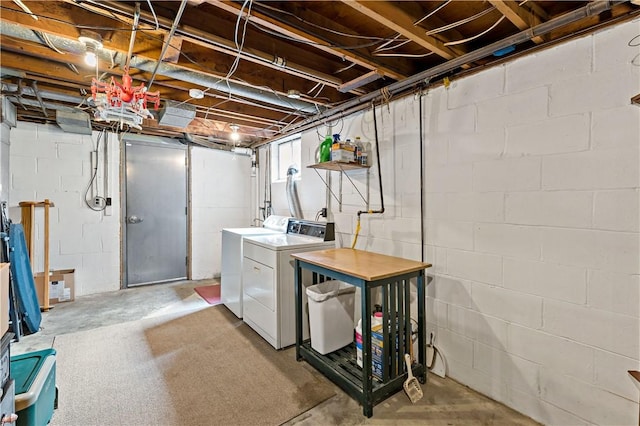 unfinished basement with washer and dryer