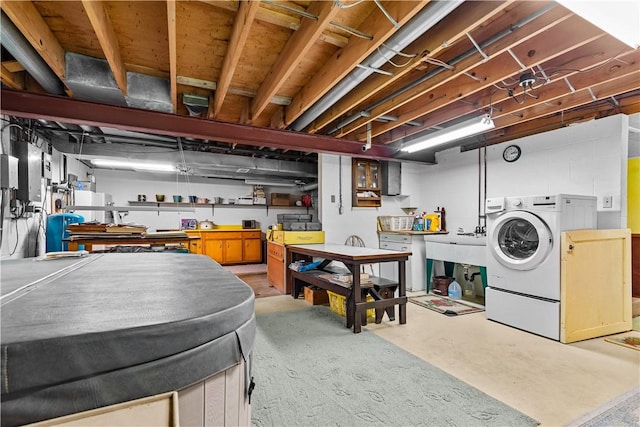 108 Crestview Dr, Evans City Boro, PA 16033 - unfinished basement featuring separate washer and dryer and electric panel