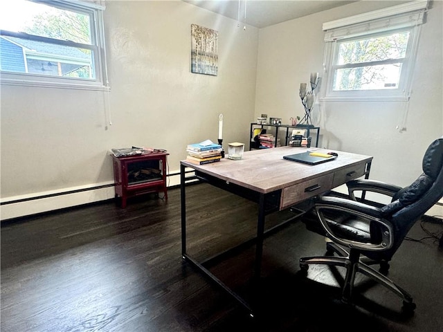 112 Dolphin Dr, Twp Of But Se, PA 16002 - office area with plenty of natural light, dark wood-style floors, and a baseboard heating unit