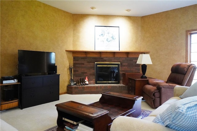 106 Arbor Trl, Slippery Rock Boro, PA 16057 - living room featuring a brick fireplace and carpet