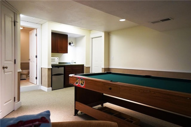106 Arbor Trl, Slippery Rock Boro, PA 16057 - playroom featuring light carpet, recessed lighting, a sink, and billiards