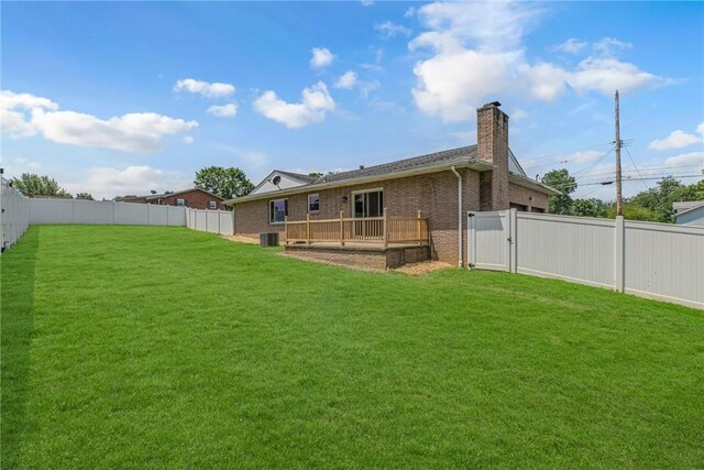 1301 Bechtel St, Monaca, PA 15061 - back of house featuring a fenced backyard, a chimney, and brick siding