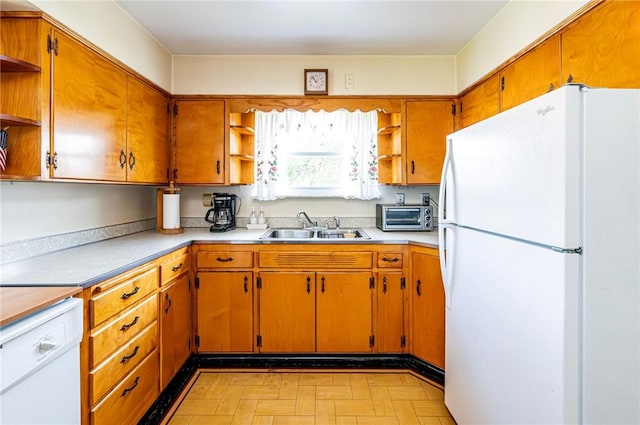 642 Washington St, Fairfield Twp, PA 15923 - kitchen with open shelves, white appliances, a sink, and light countertops