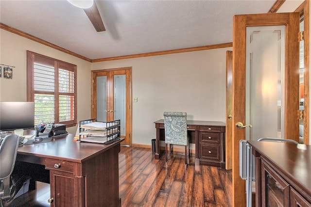 1057 Finchley Rd, North Huntingdon, PA 15642 - office space with dark wood-type flooring, ornamental molding, ceiling fan, and baseboards