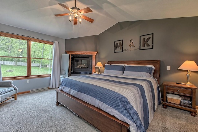 1057 Finchley Rd, North Huntingdon, PA 15642 - bedroom featuring carpet flooring, lofted ceiling, baseboards, and a ceiling fan