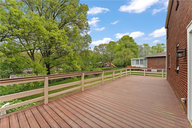 deck with view of wooded area