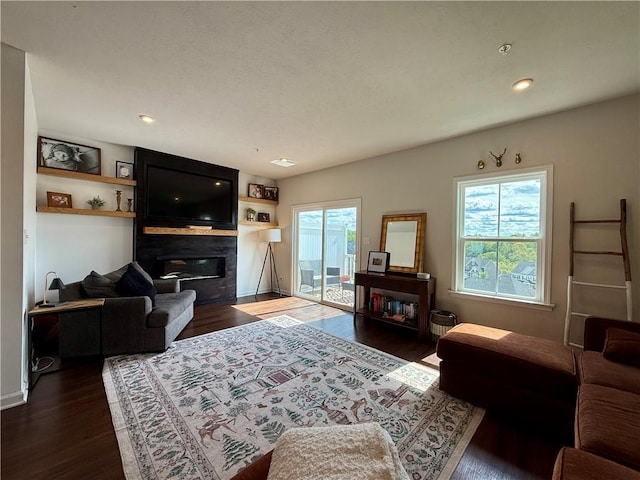 159 Cole Dr, Robinson Twp Nwa, PA 15136 - living area featuring a glass covered fireplace, dark wood-style flooring, recessed lighting, and baseboards