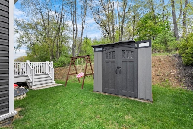 view of shed featuring a playground