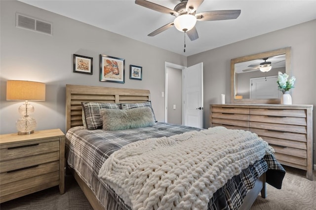 bedroom with carpet flooring and a ceiling fan