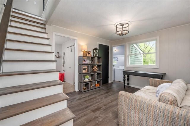 145 Robinson Pl, Perry Twp Arm, PA 16041 - living room with stairs and dark wood finished floors