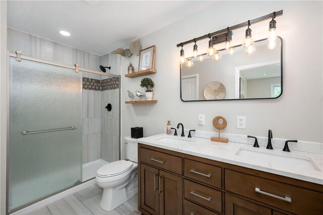 145 Robinson Pl, Perry Twp Arm, PA 16041 - full bath featuring a shower stall, toilet, double vanity, and tile patterned floors