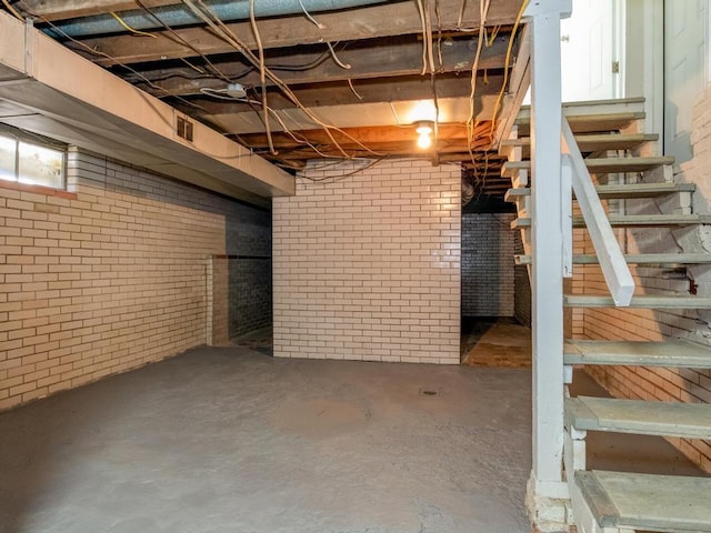 411 4th St, Darlington, PA 16115 - below grade area featuring brick wall and stairway