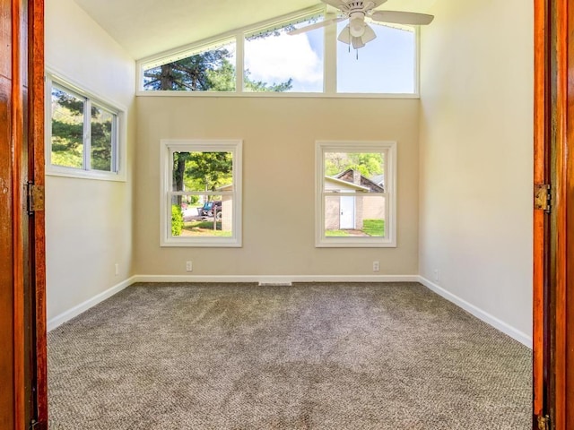 411 4th St, Darlington, PA 16115 - unfurnished room with carpet floors, healthy amount of natural light, a ceiling fan, and high vaulted ceiling